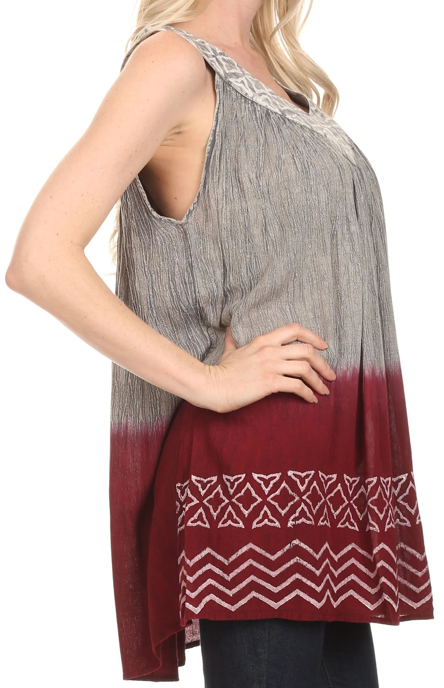 Sakkas Merida Ombre Relaxed Fit Sleeveless V-Neck Blouse