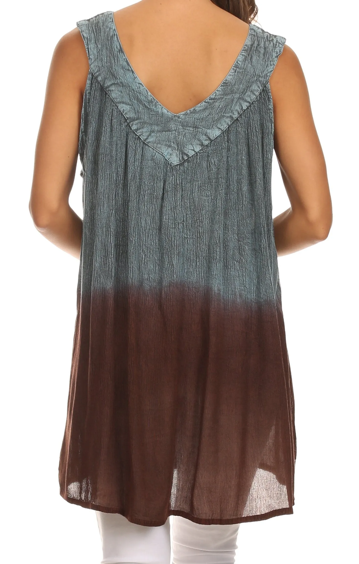 Sakkas Merida Ombre Relaxed Fit Sleeveless V-Neck Blouse