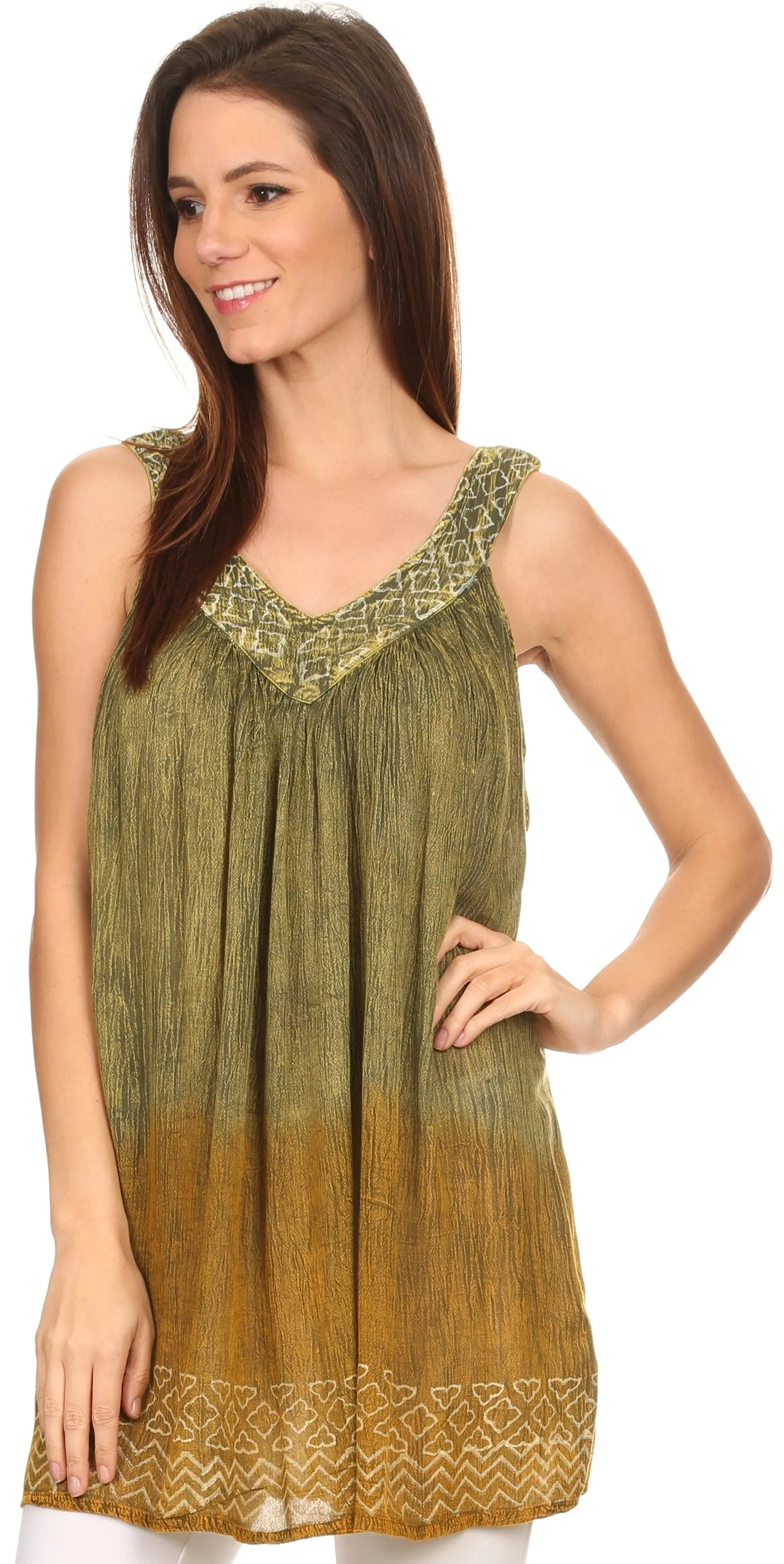 Sakkas Merida Ombre Relaxed Fit Sleeveless V-Neck Blouse