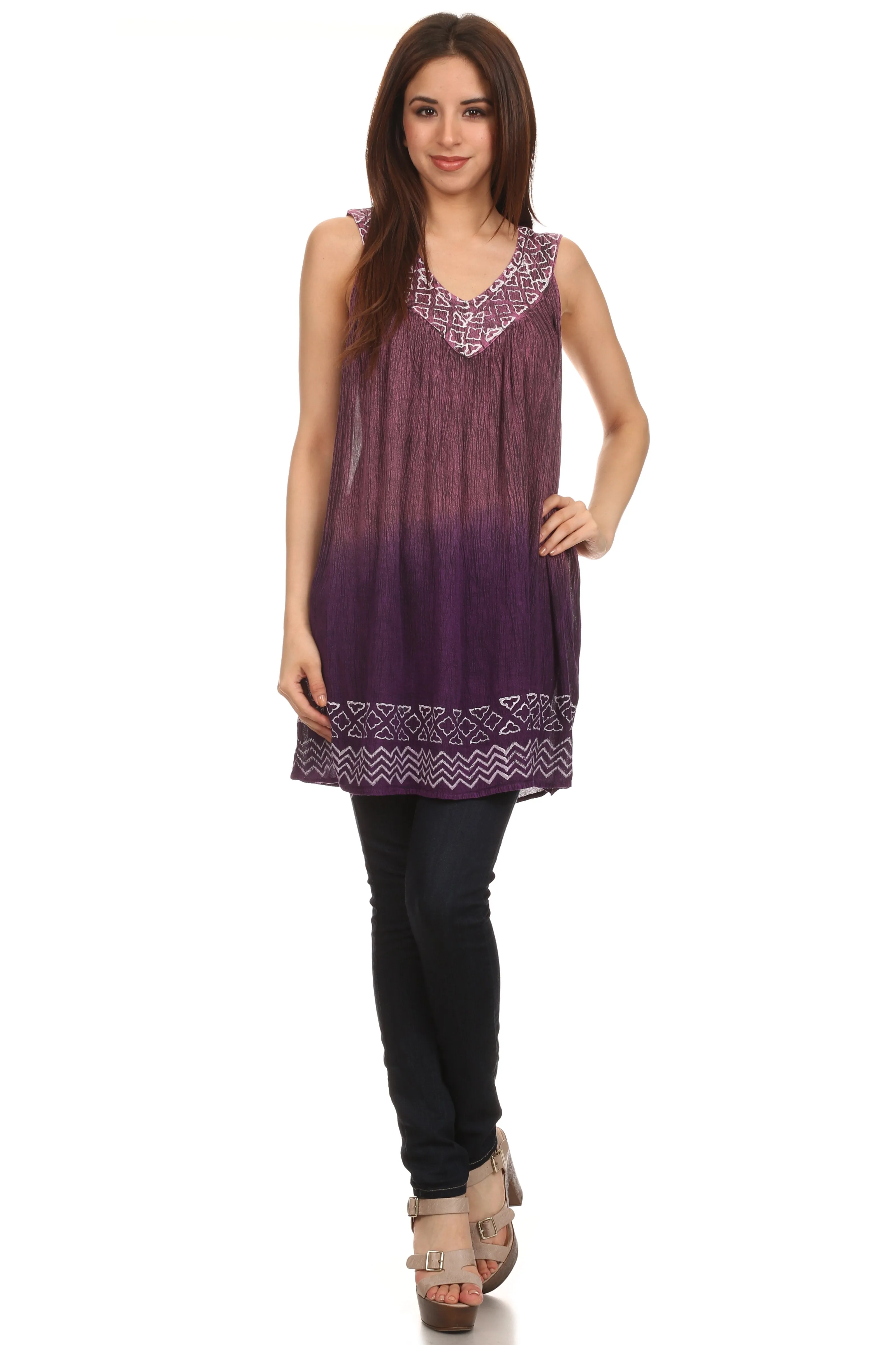 Sakkas Merida Ombre Relaxed Fit Sleeveless V-Neck Blouse