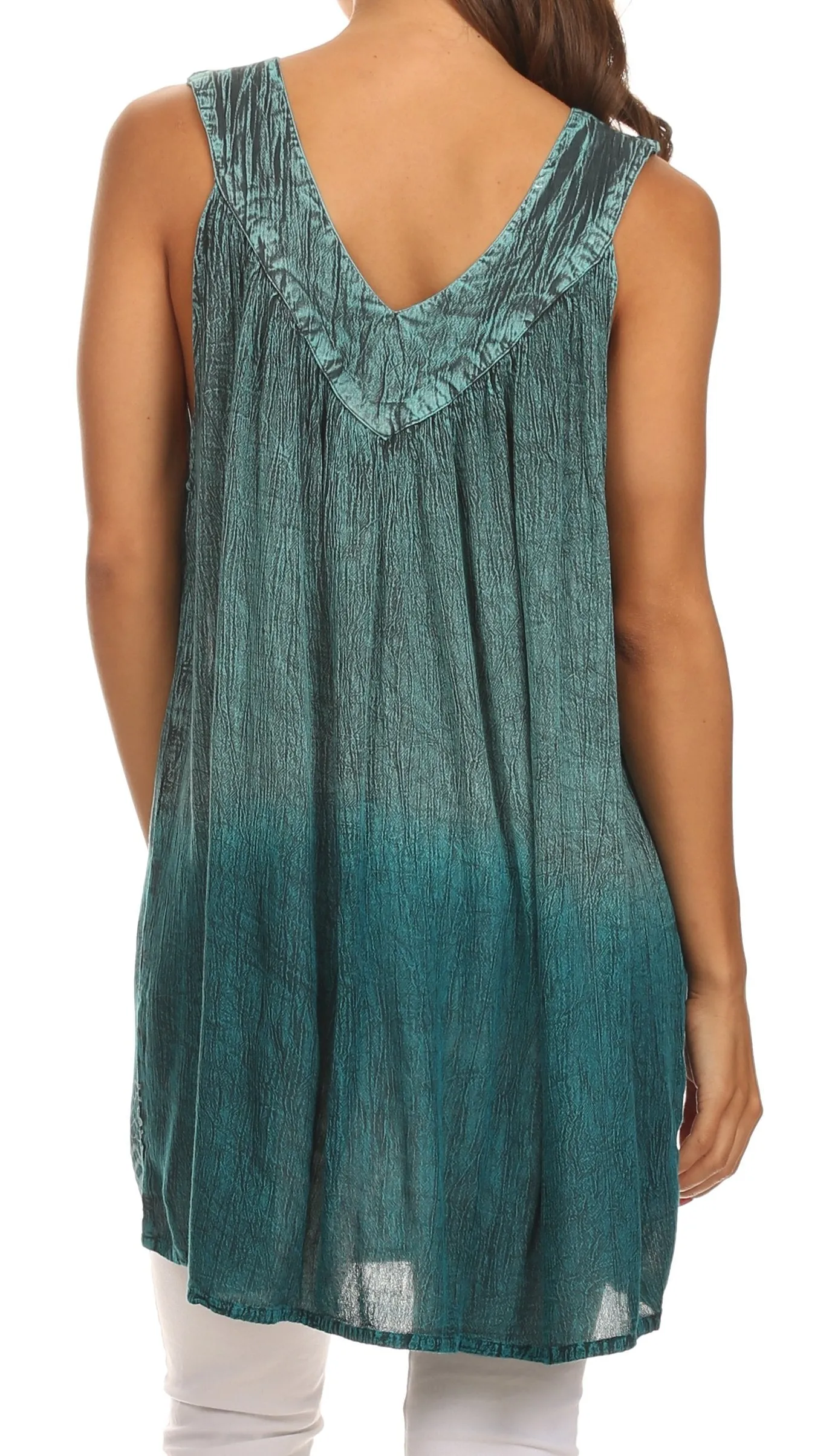 Sakkas Merida Ombre Relaxed Fit Sleeveless V-Neck Blouse
