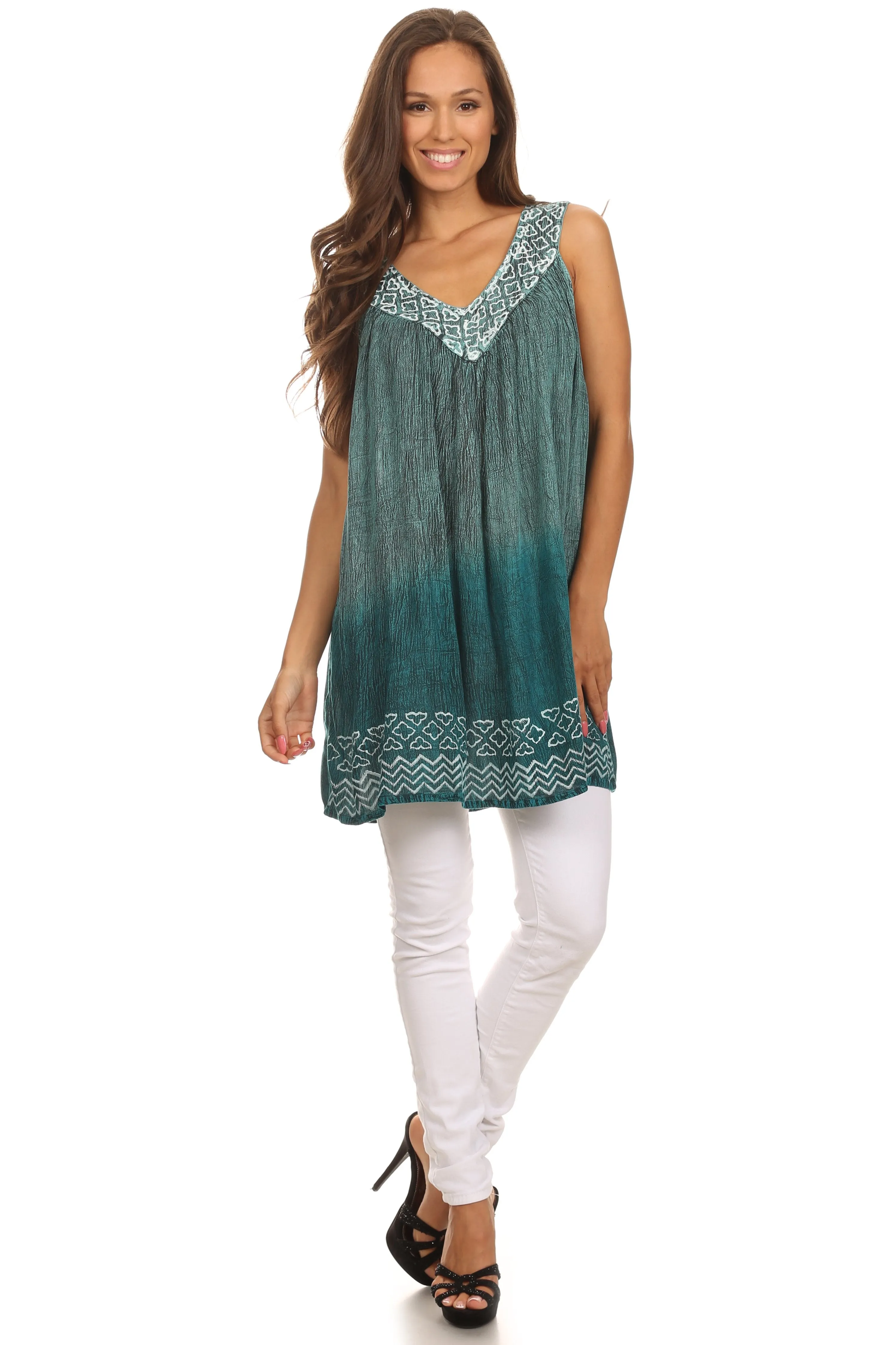 Sakkas Merida Ombre Relaxed Fit Sleeveless V-Neck Blouse