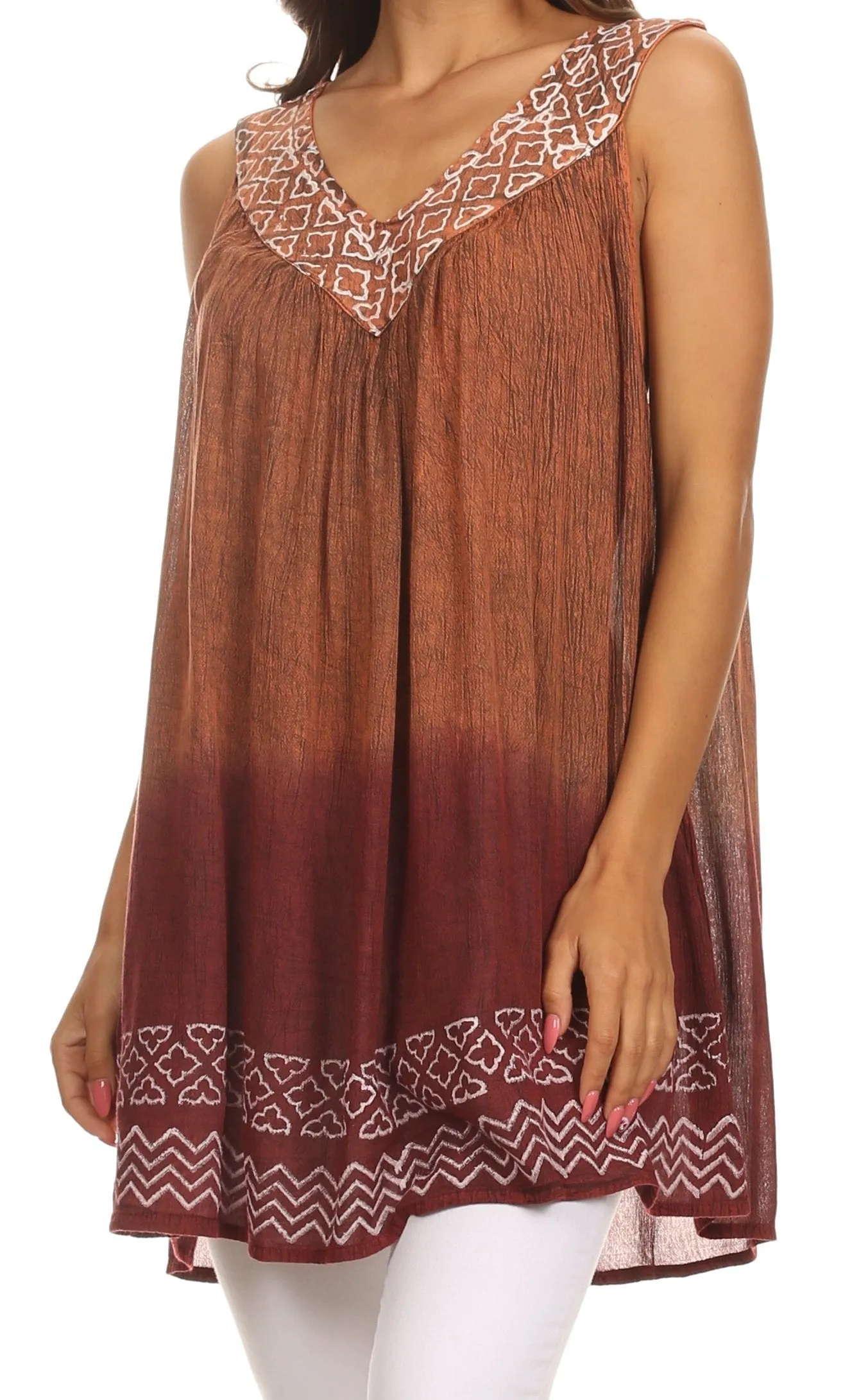 Sakkas Merida Ombre Relaxed Fit Sleeveless V-Neck Blouse