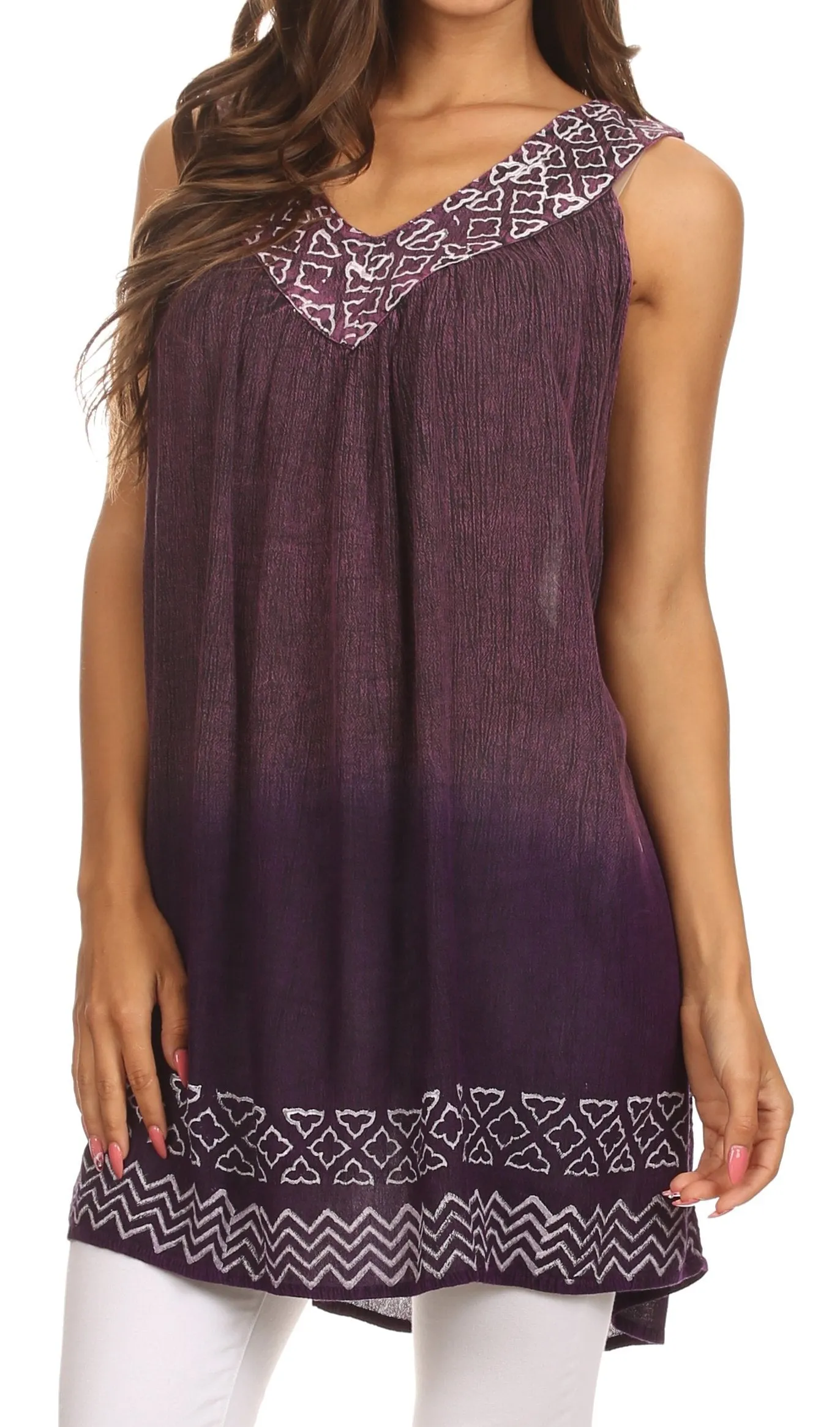 Sakkas Merida Ombre Relaxed Fit Sleeveless V-Neck Blouse