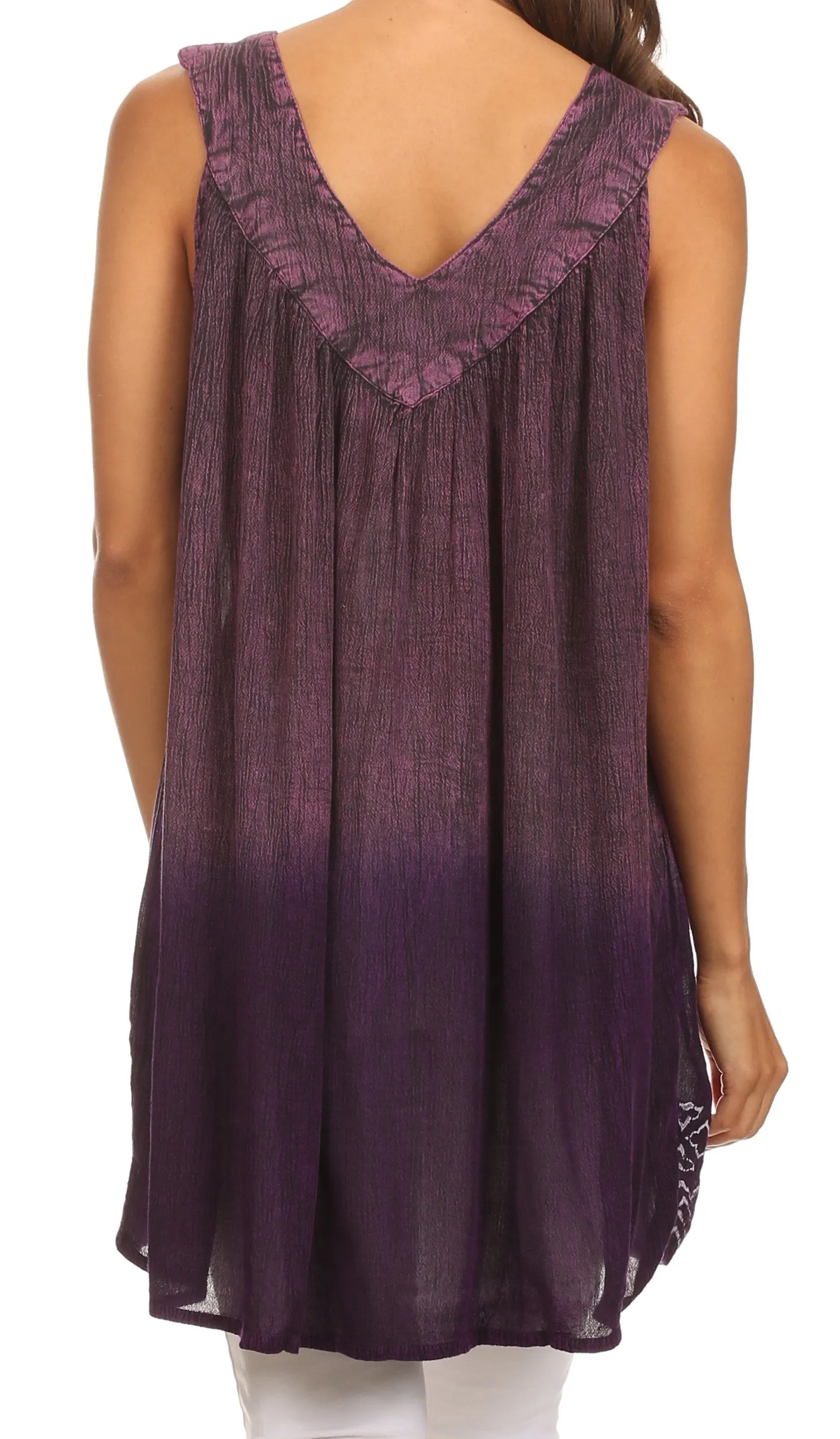Sakkas Merida Ombre Relaxed Fit Sleeveless V-Neck Blouse