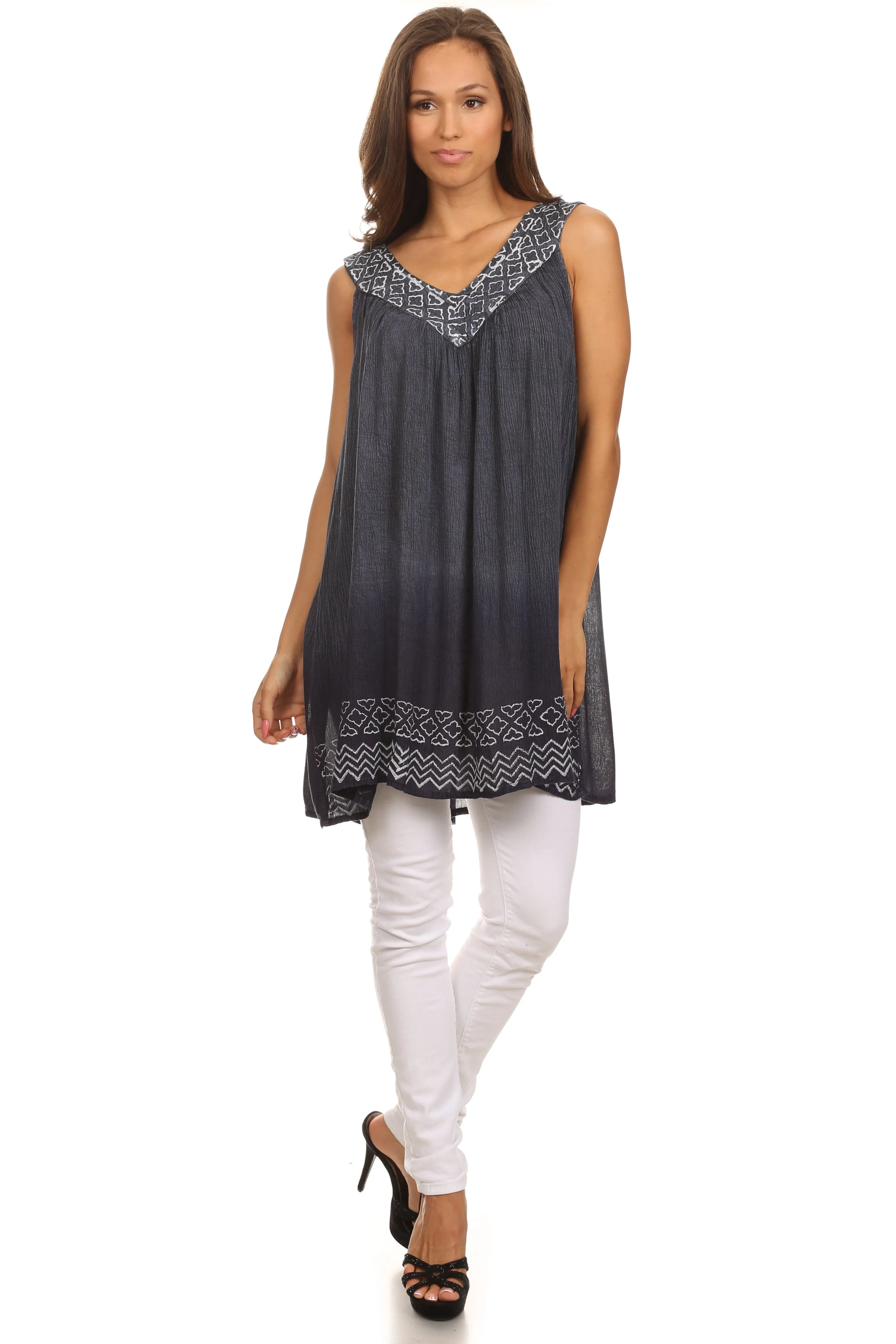 Sakkas Merida Ombre Relaxed Fit Sleeveless V-Neck Blouse