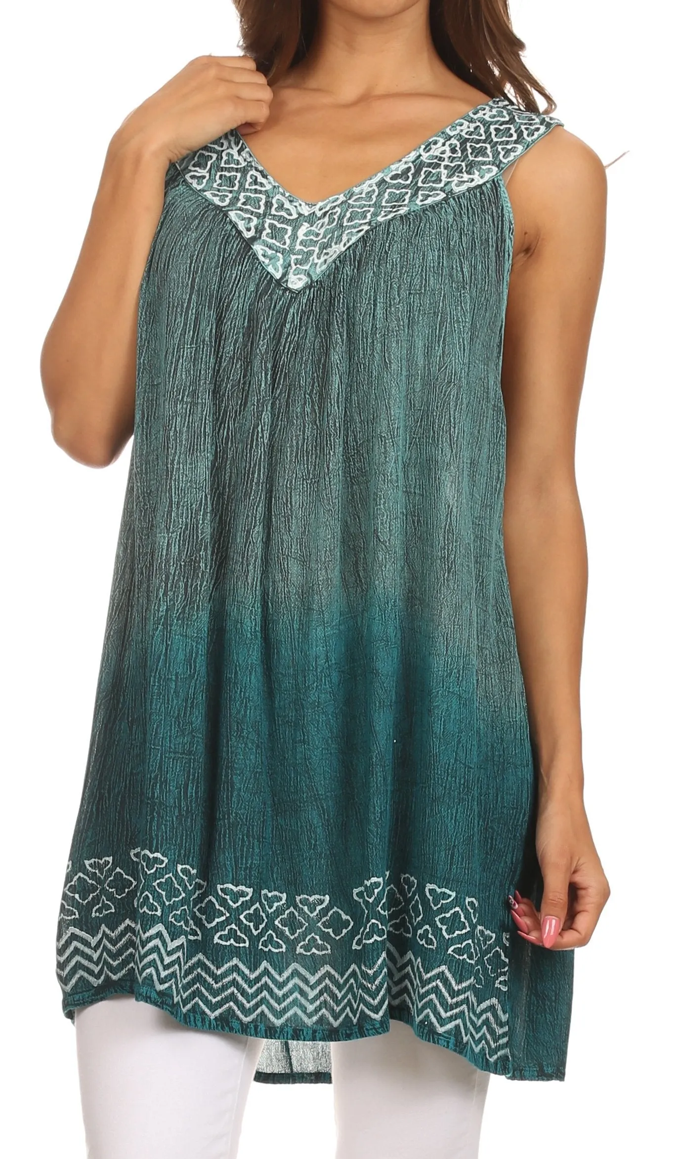 Sakkas Merida Ombre Relaxed Fit Sleeveless V-Neck Blouse
