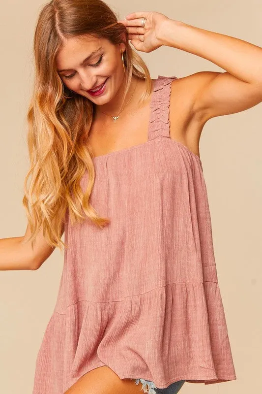 Samantha Crinkle Shoulder Top | Mauve
