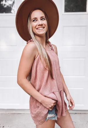 Samantha Crinkle Shoulder Top | Mauve