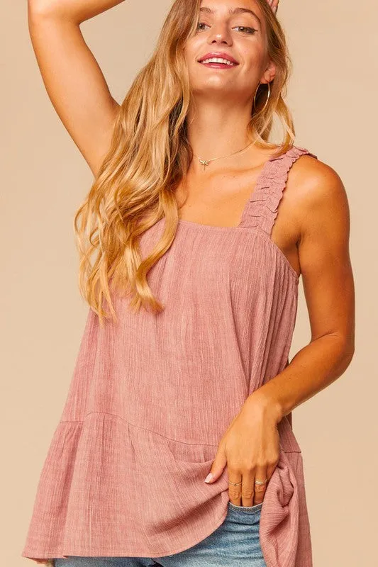 Samantha Crinkle Shoulder Top | Mauve