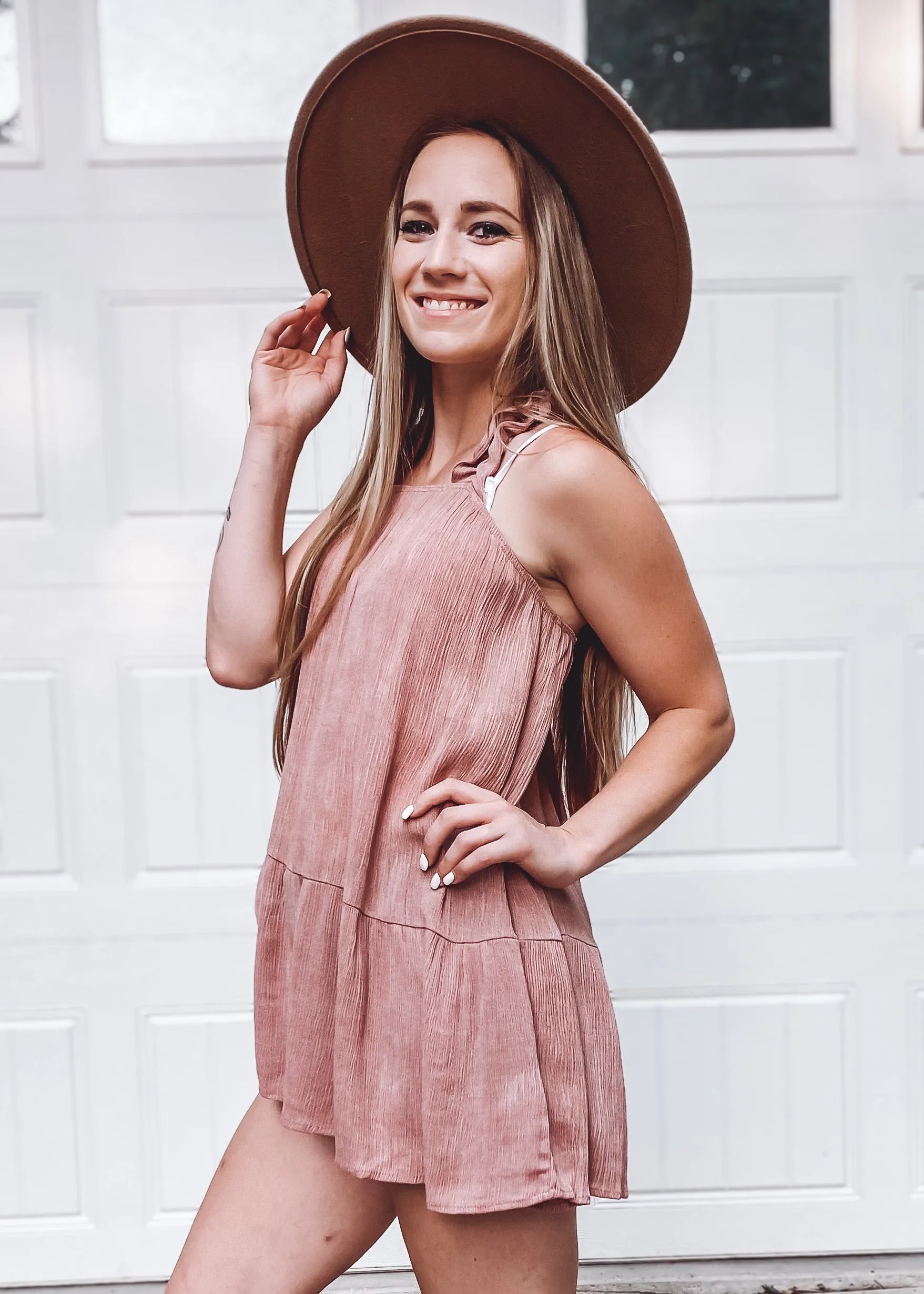 Samantha Crinkle Shoulder Top | Mauve