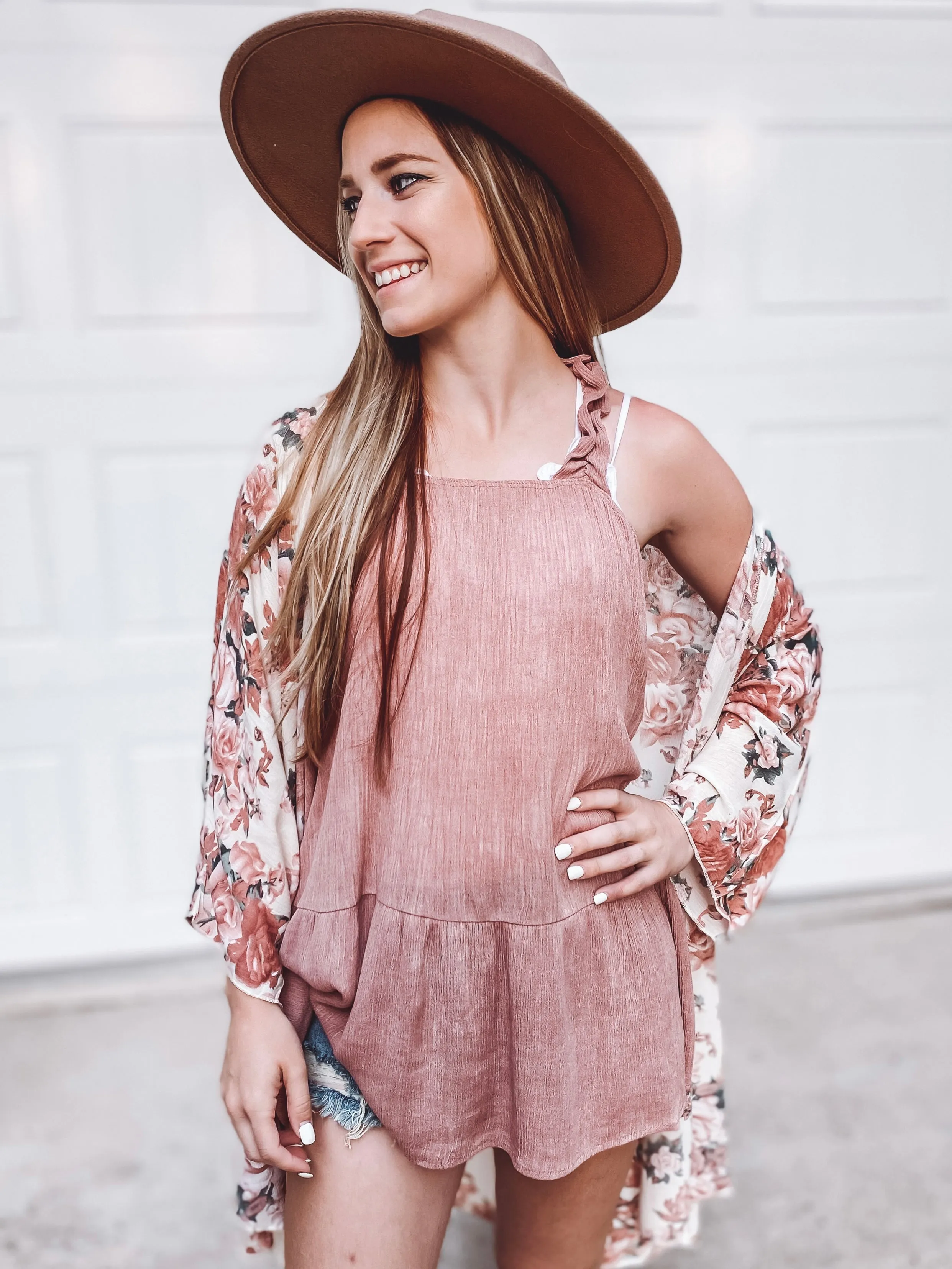 Samantha Crinkle Shoulder Top | Mauve