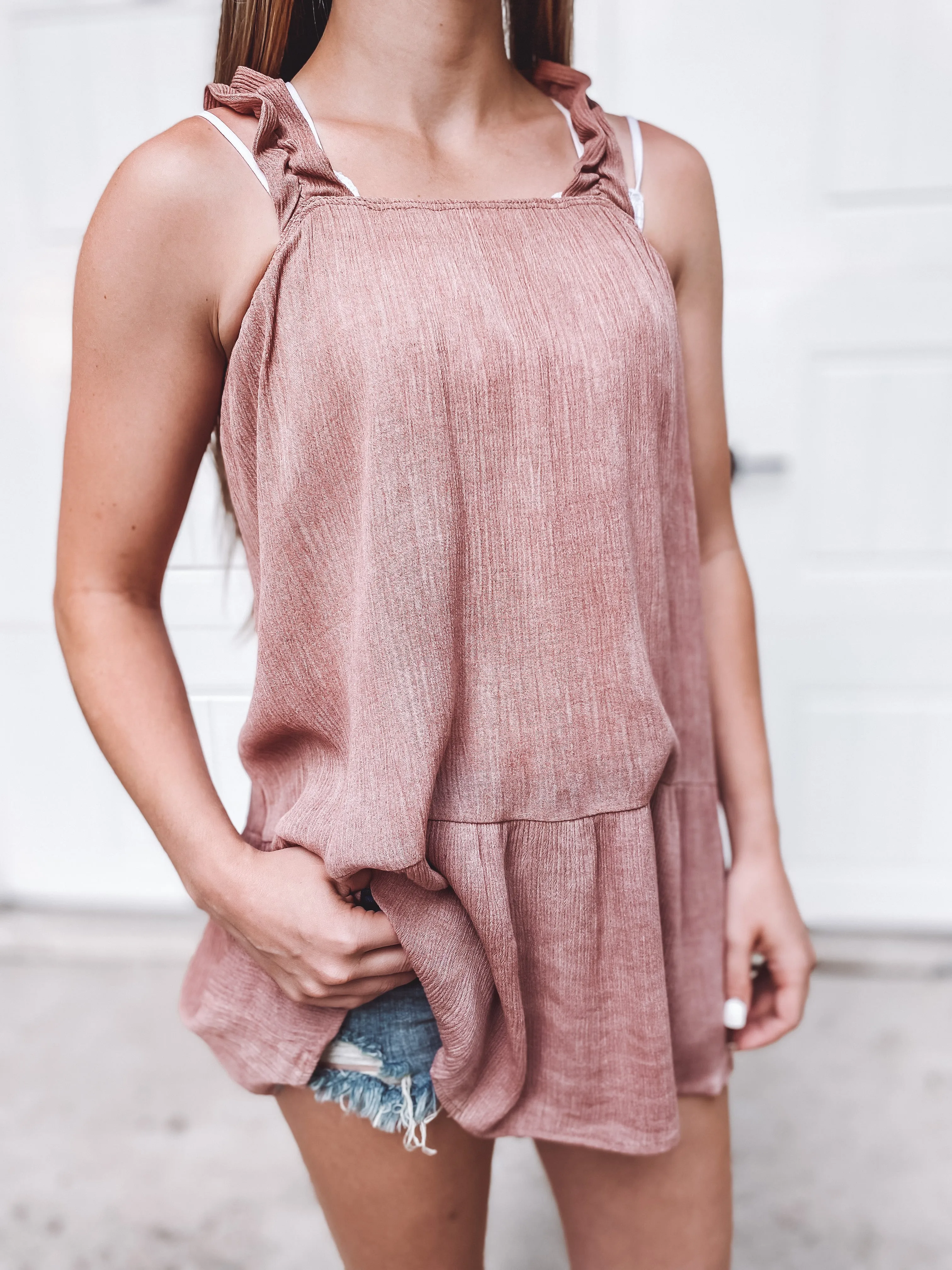 Samantha Crinkle Shoulder Top | Mauve