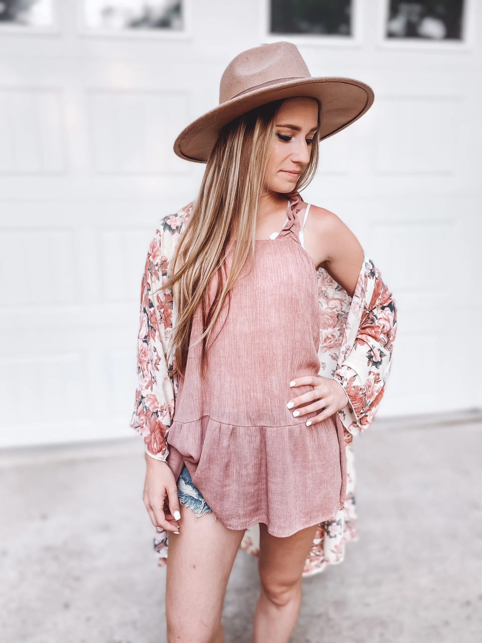 Samantha Crinkle Shoulder Top | Mauve