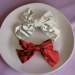 Satin Bow Clip Grey   Maroon (Set of 2) - B22