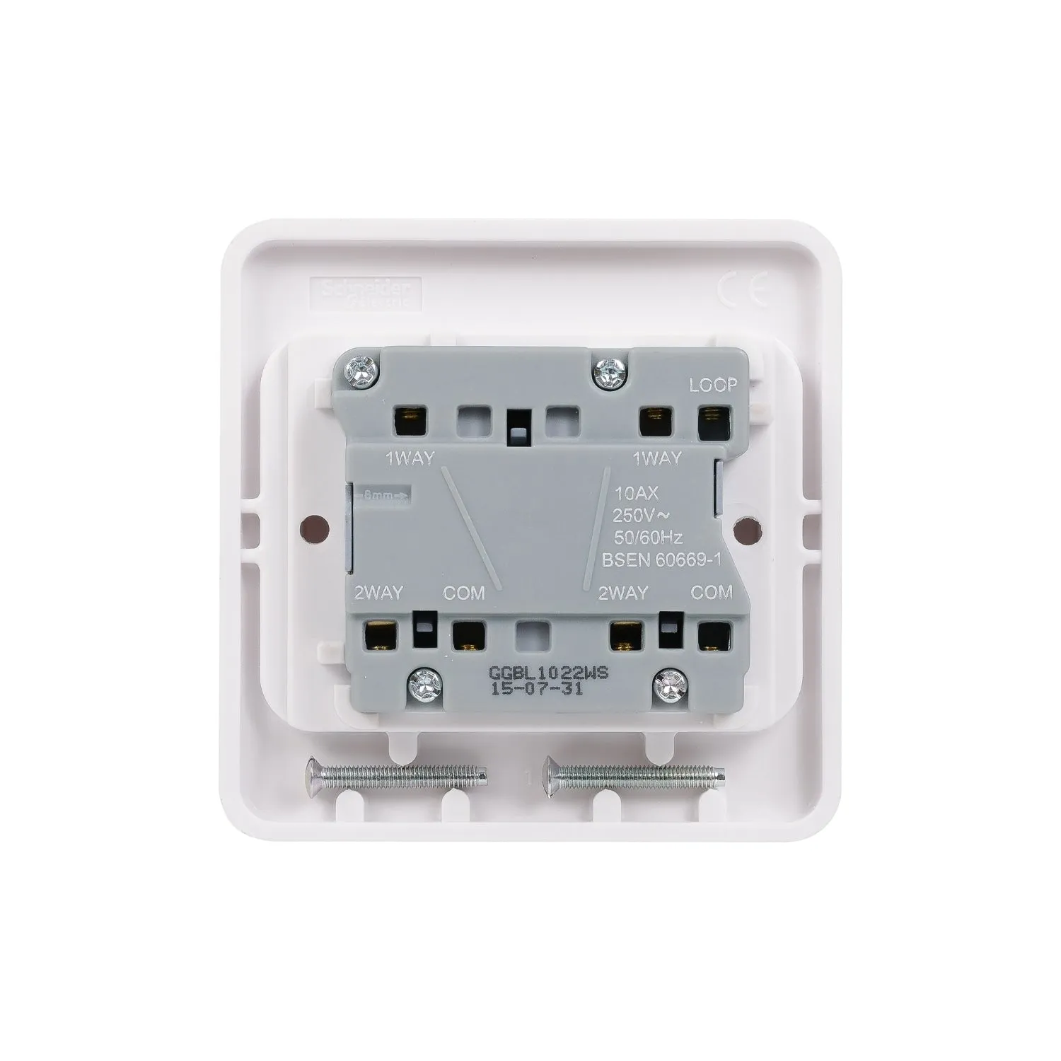 Schneider Electric GGBL1022WS Lisse White Moulded 10AX 2G 2-Way Wide Rocker Switch (Display Packaged)