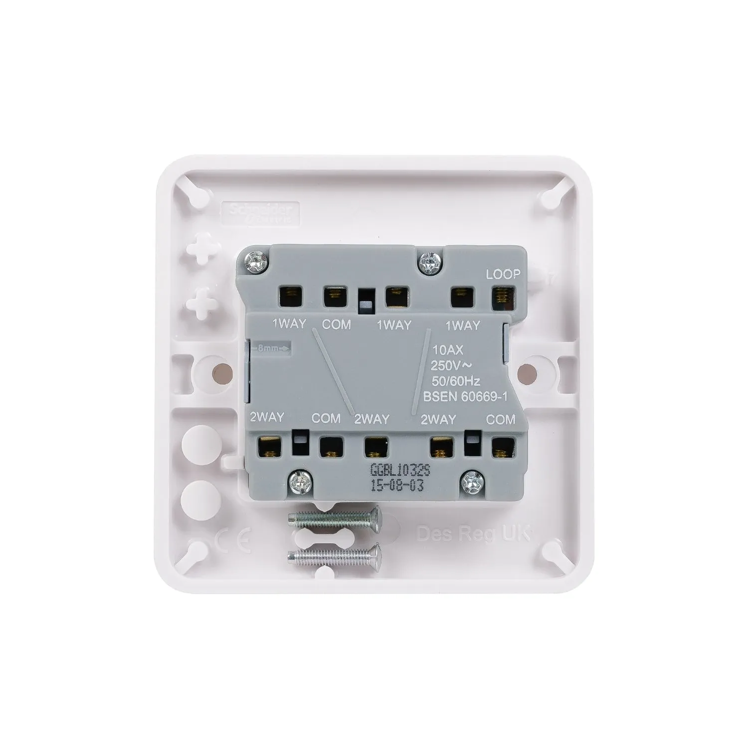 Schneider Electric GGBL1032S Lisse White Moulded 10AX 3G 2-Way Plate Switch (Display Packaged)