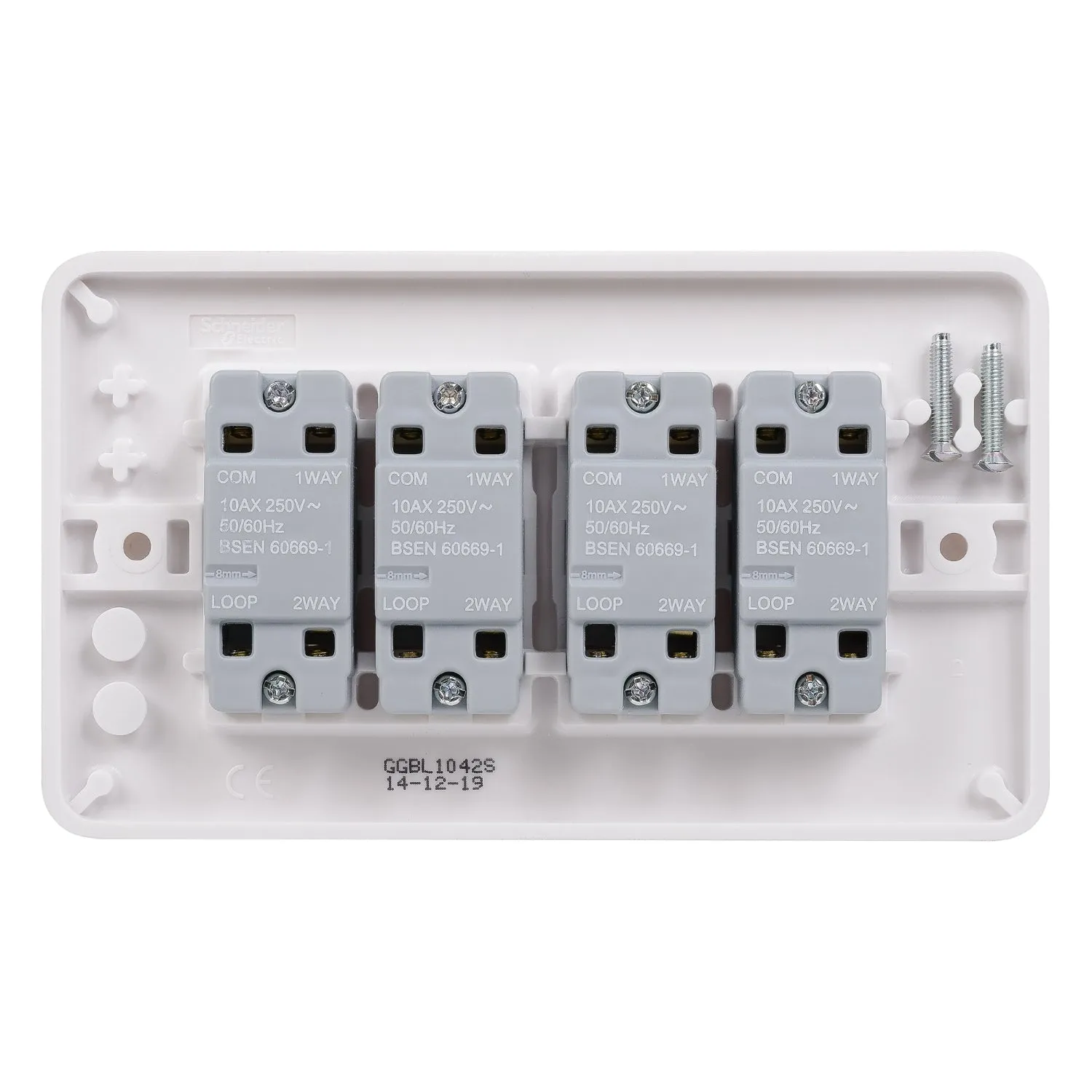 Schneider Electric GGBL1042S Lisse White Moulded 10AX 4G 2-Way Plate Switch (Display Packaged)