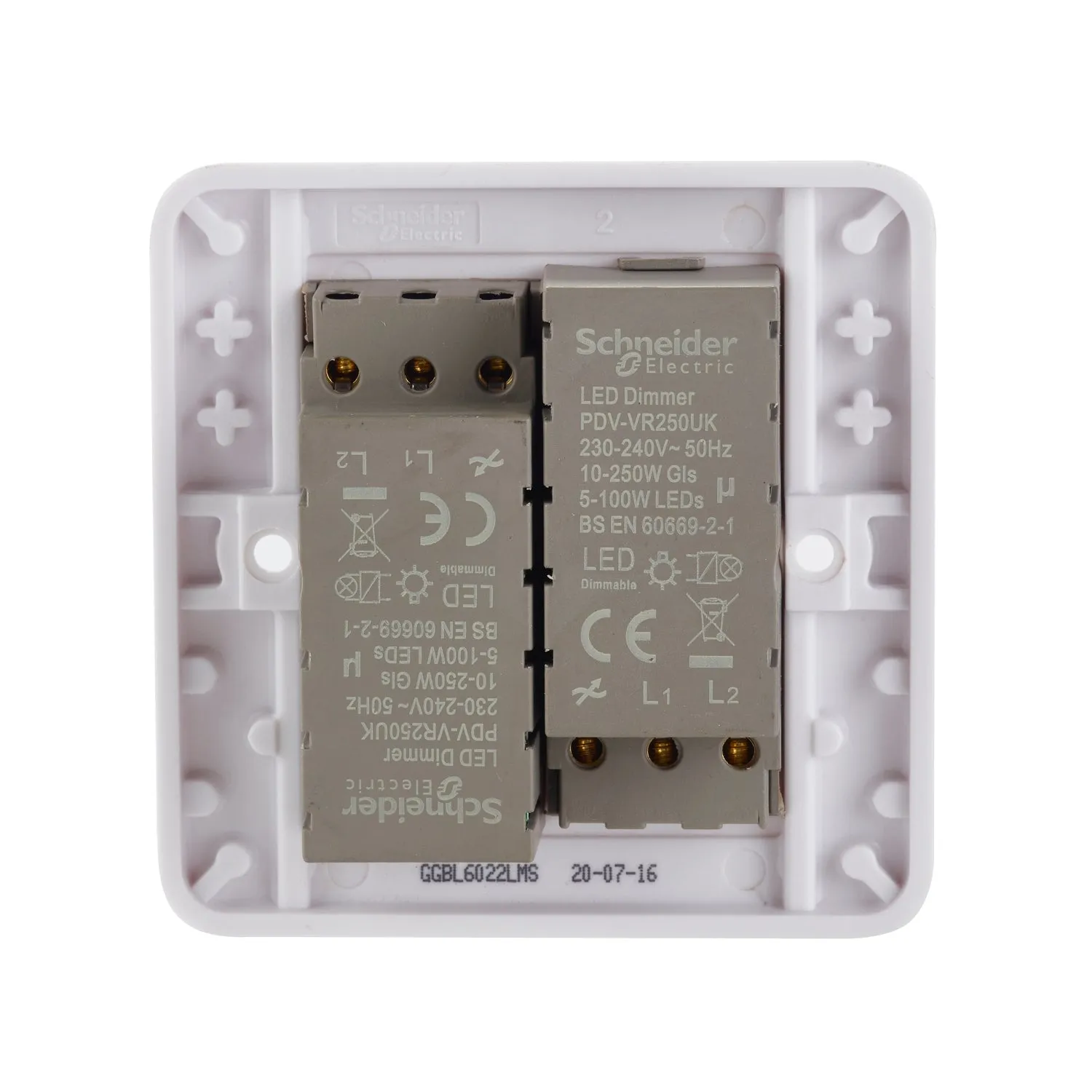 Schneider Electric GGBL6022LMS Lisse White Moulded 2G 2-Way 100W LED Mains Dimmer Switch