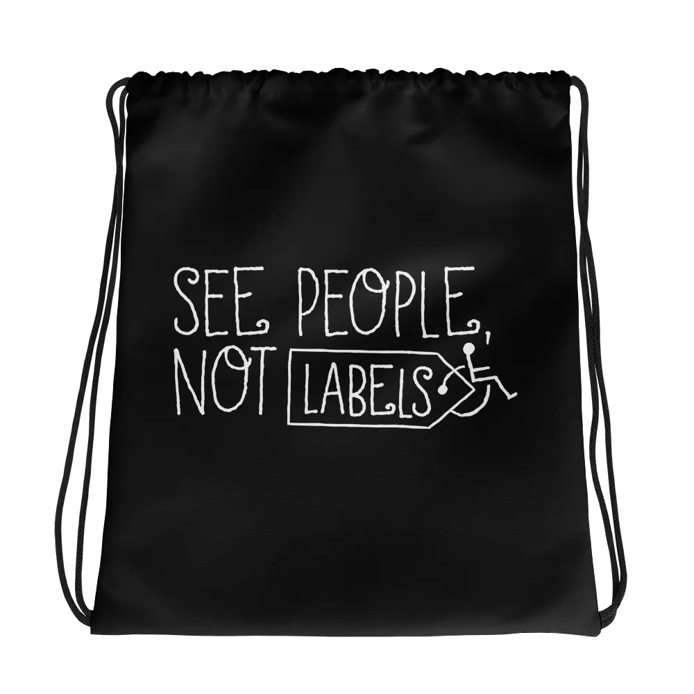 See People, Not Labels (Black Drawstring Bag)