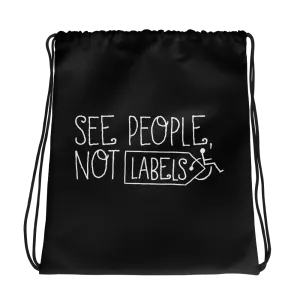 See People, Not Labels (Black Drawstring Bag)