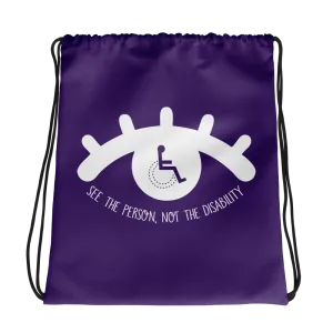 See the Person, Not the Disability (Eyelash Design) Purple Drawstring Bag