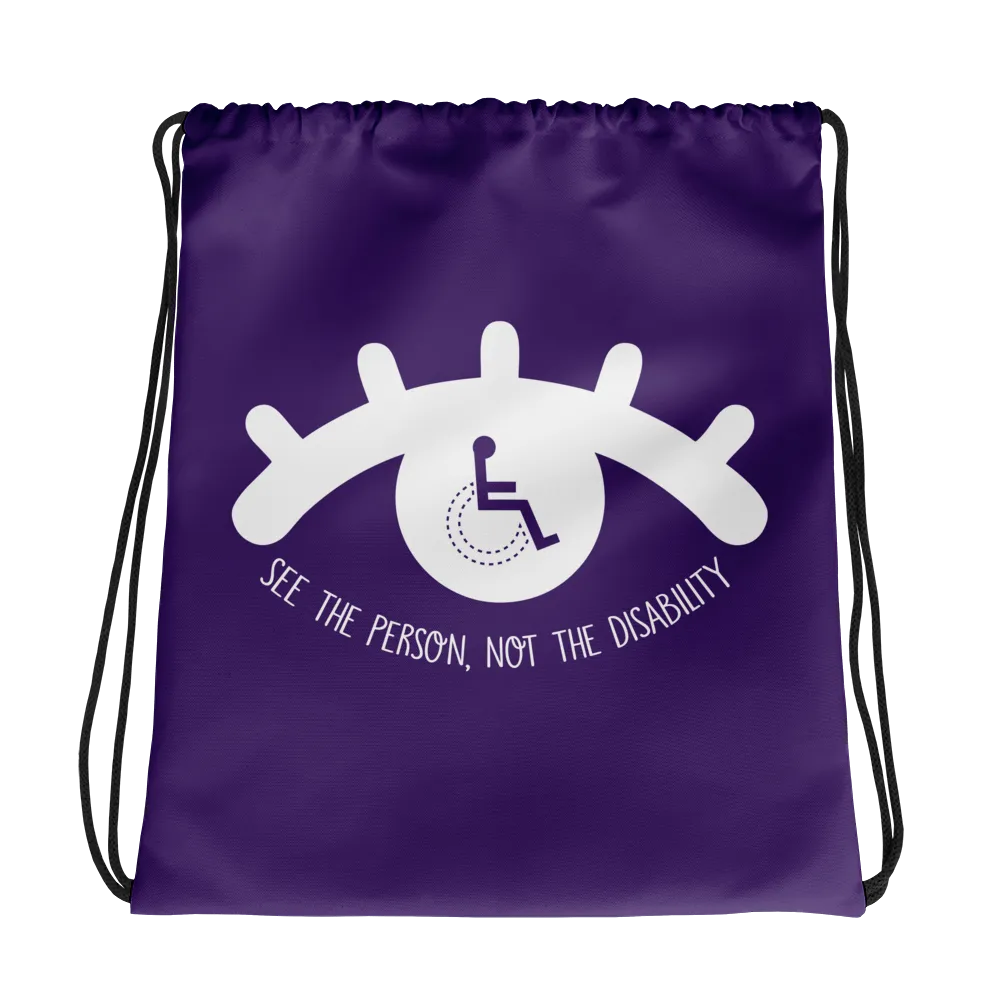 See the Person, Not the Disability (Eyelash Design) Purple Drawstring Bag