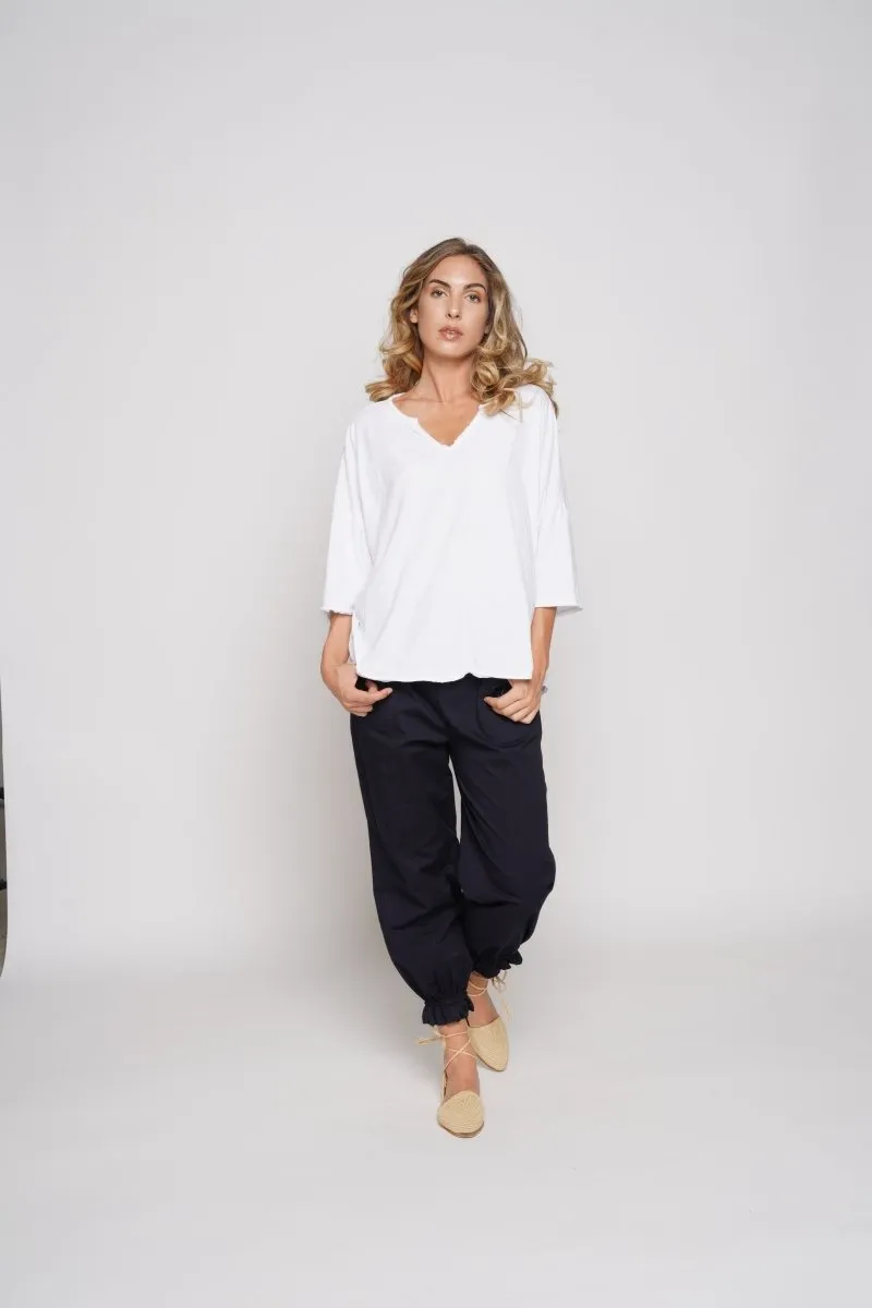 Short Sleeve Dropped Shoulder V-Neck T