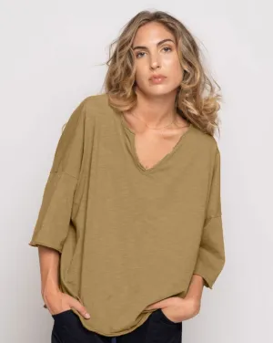 Short Sleeve Dropped Shoulder V-Neck T