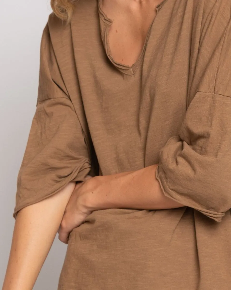Short Sleeve Dropped Shoulder V-Neck T