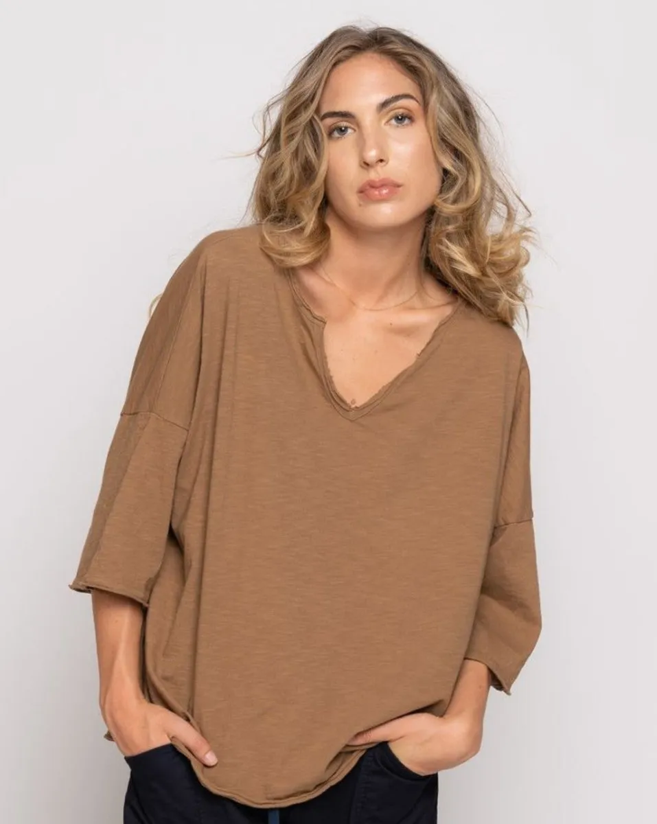 Short Sleeve Dropped Shoulder V-Neck T