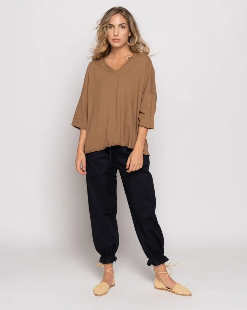 Short Sleeve Dropped Shoulder V-Neck T