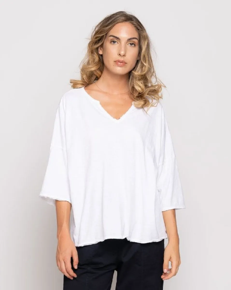 Short Sleeve Dropped Shoulder V-Neck T