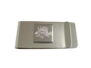 Silver Toned Etched Lion Fish Money Clip