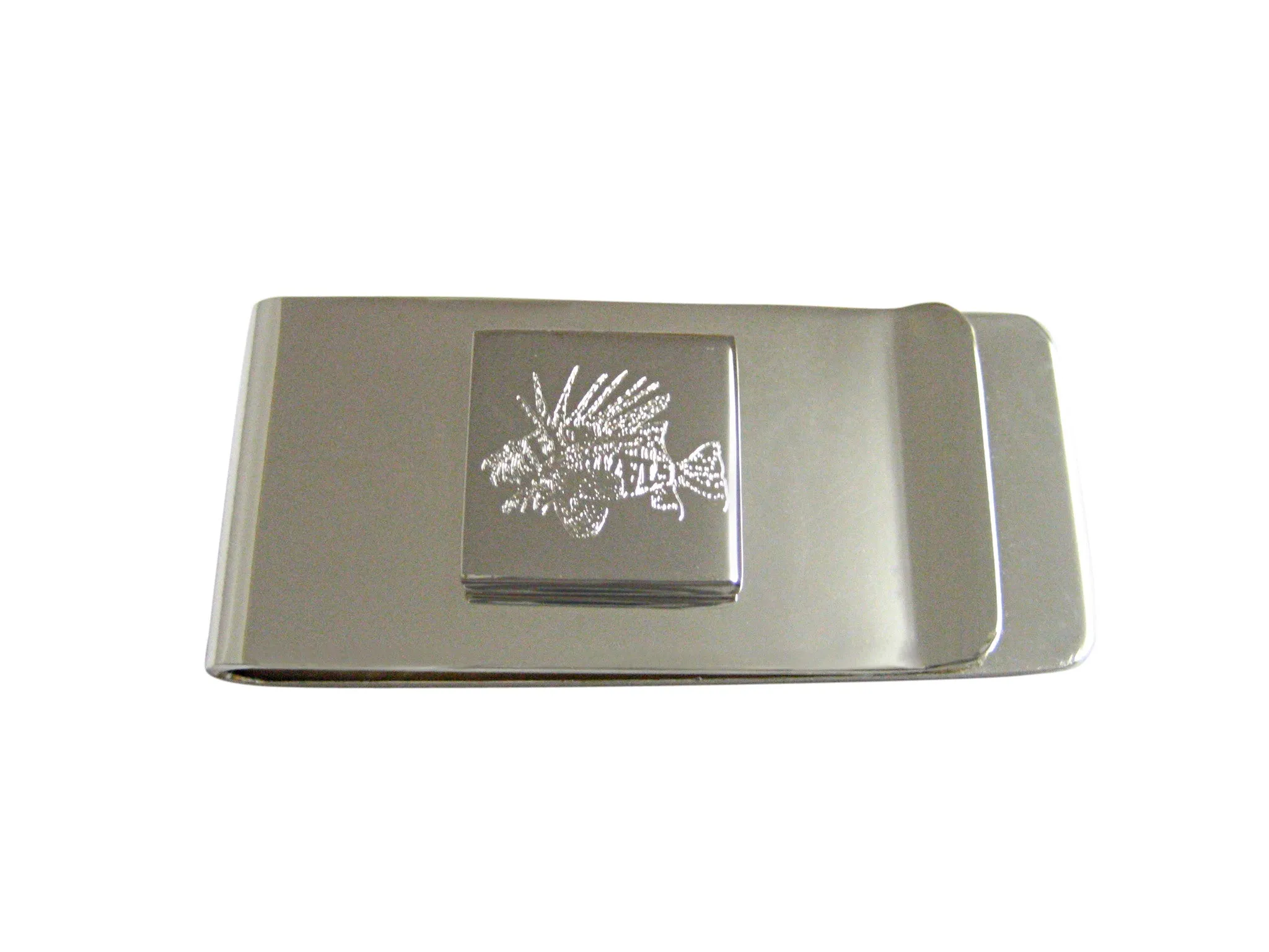 Silver Toned Etched Lion Fish Money Clip