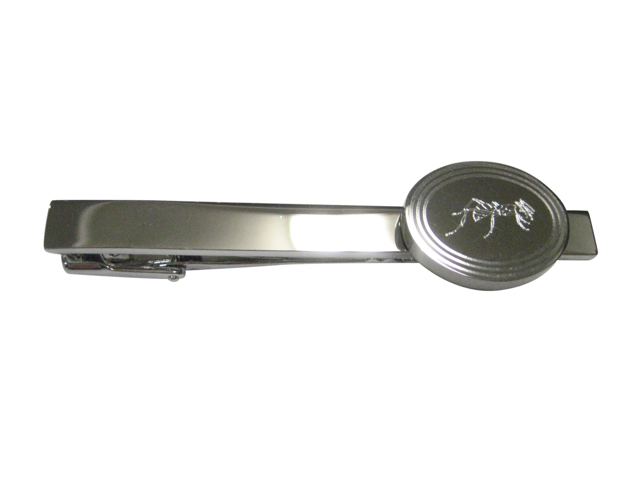 Silver Toned Etched Oval Detailed Ant Bug Insect Tie Clip