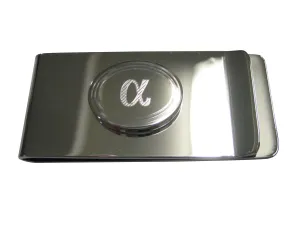 Silver Toned Etched Oval Greek Letter Alpha Money Clip