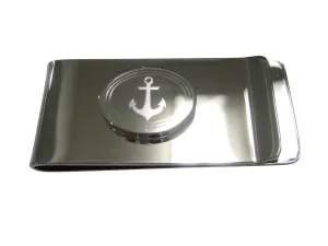 Silver Toned Etched Oval Nautical Anchor Money Clip