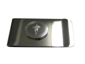 Silver Toned Etched Oval Titan Arum Corpse Flower Carnivorous Plant Money Clip