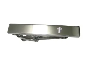 Silver Toned Etched Religious Cross Skinny Tie Clip