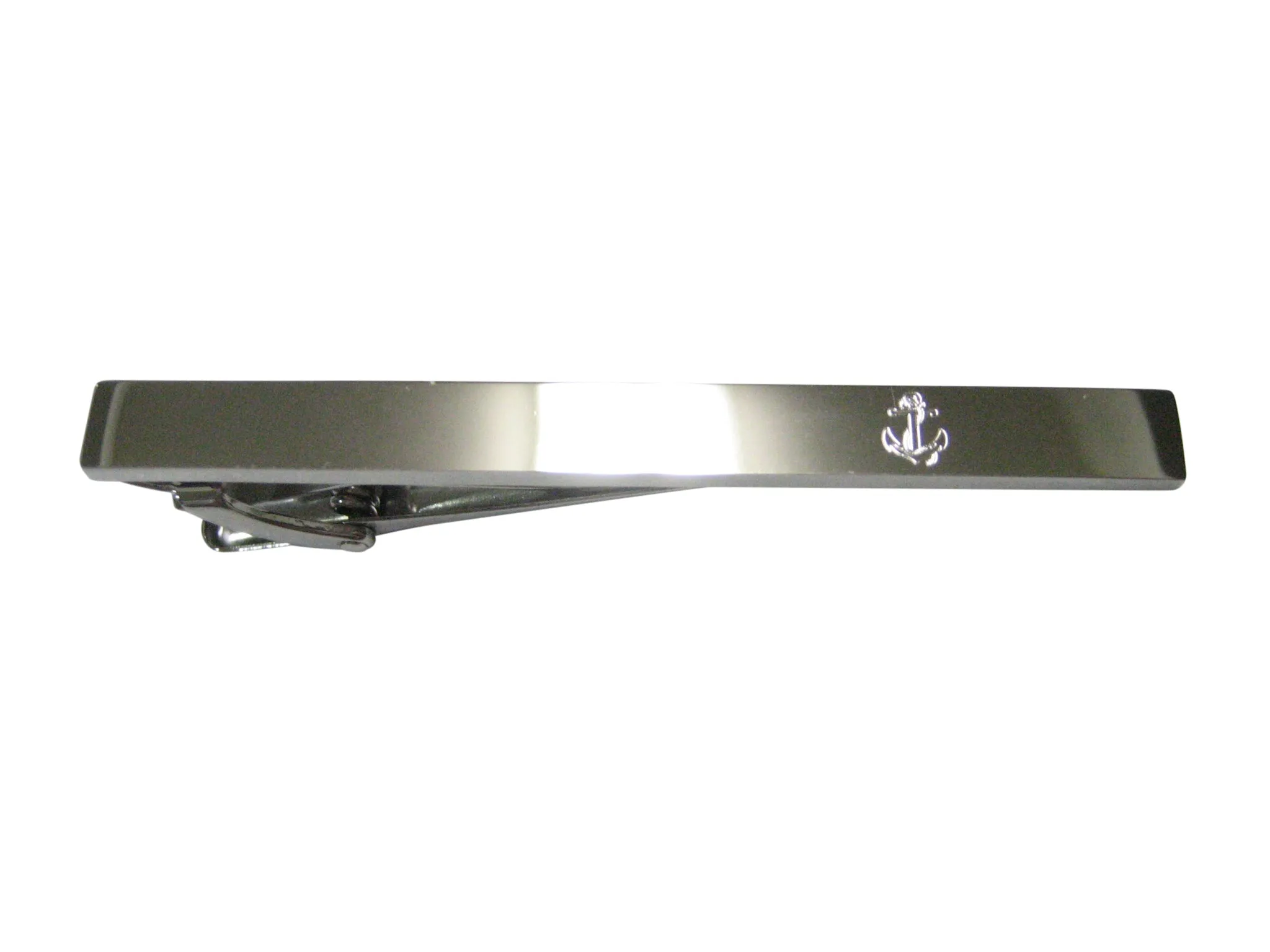 Silver Toned Etched Sleek Nautical Roped Anchor Tie Clip