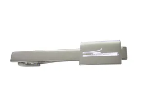 Silver Toned Etched Trombone Music Instrument Square Tie Clip