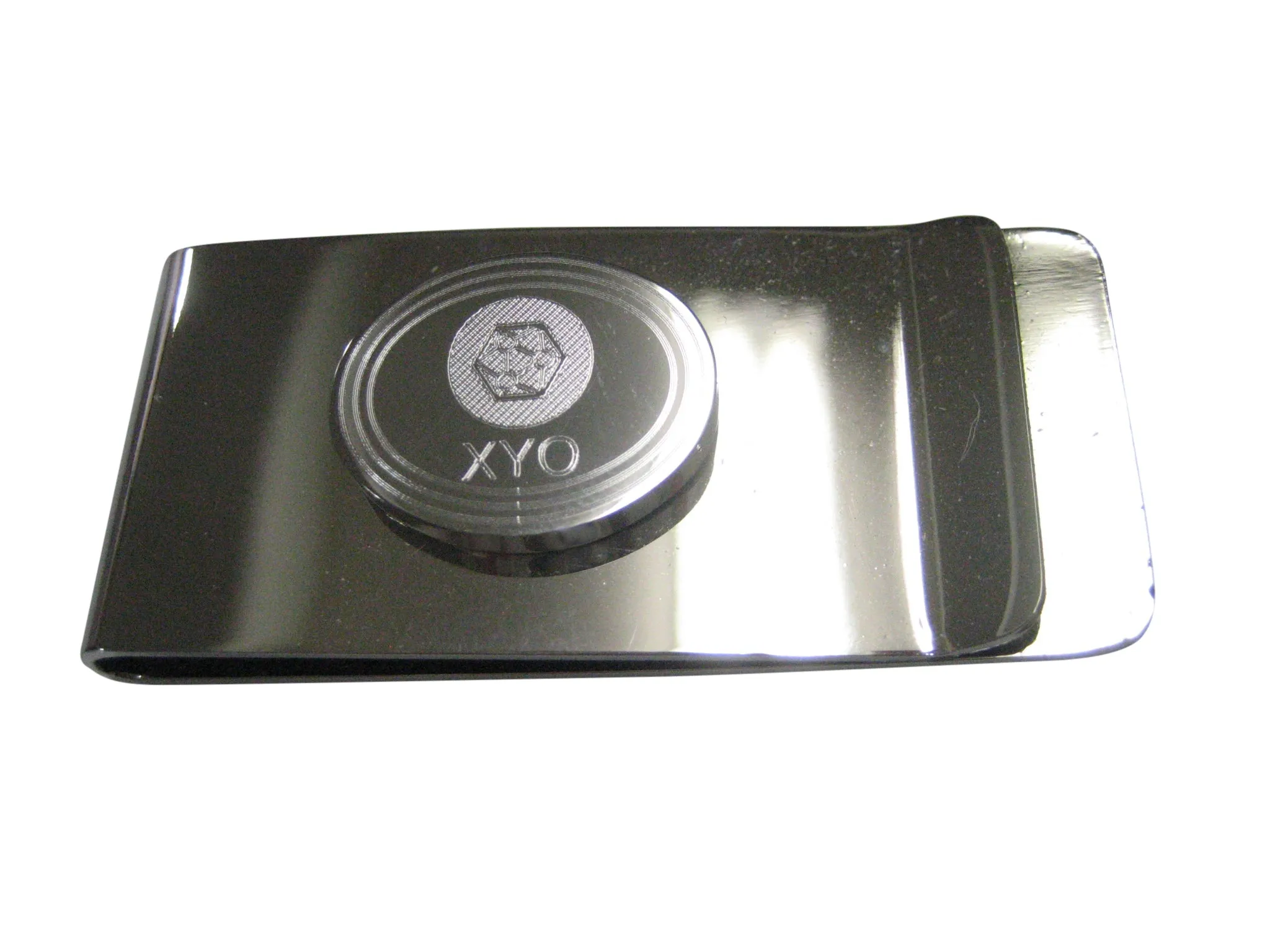 Silver Toned Oval Pendant Etched XYO Coin Cryptocurrency Blockchain Money Clip