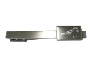 Silver Toned Rectangular Etched Chickadee Bird Tie Clip
