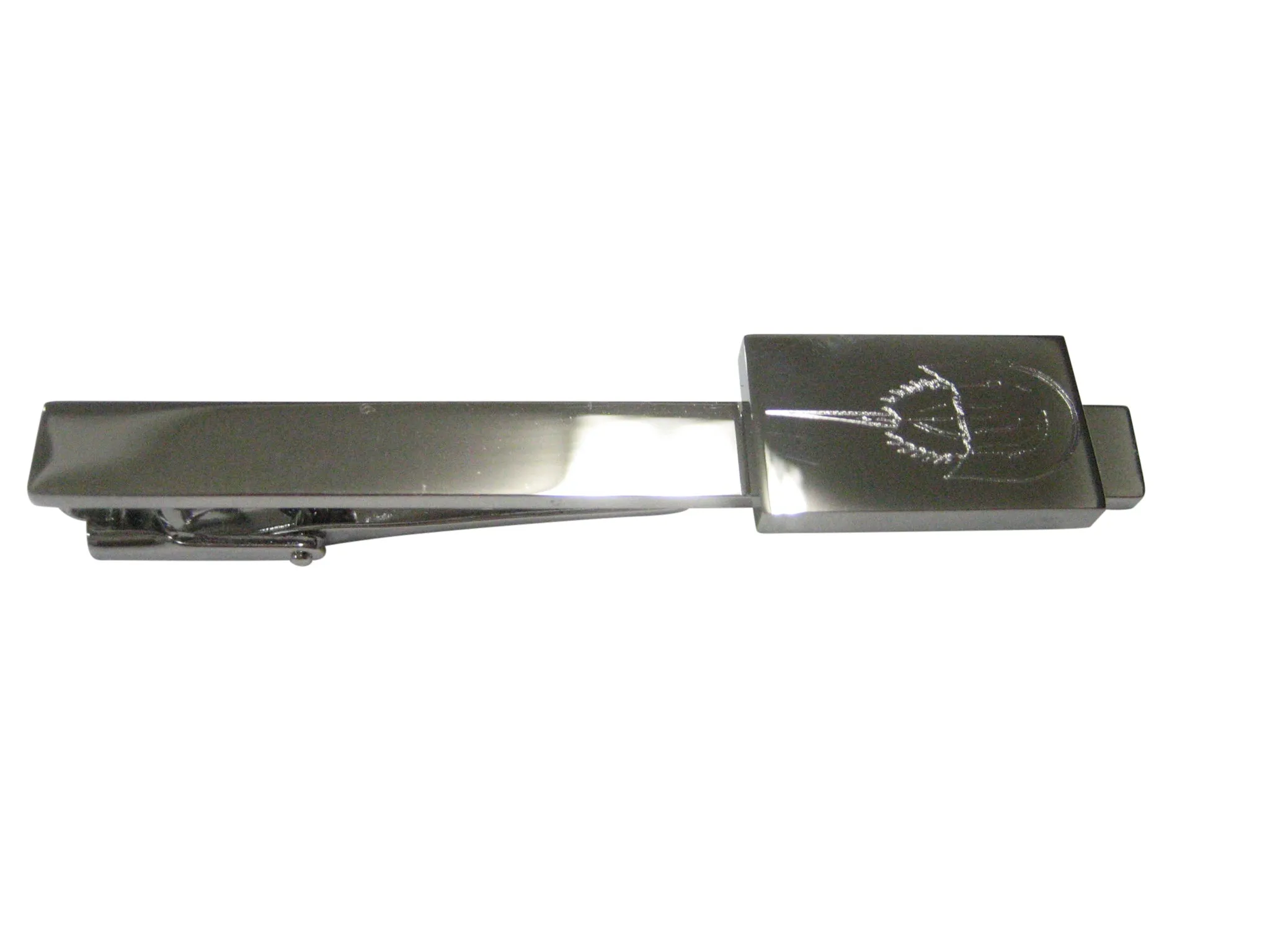 Silver Toned Rectangular Etched Horseshoe Crab Tie Clip
