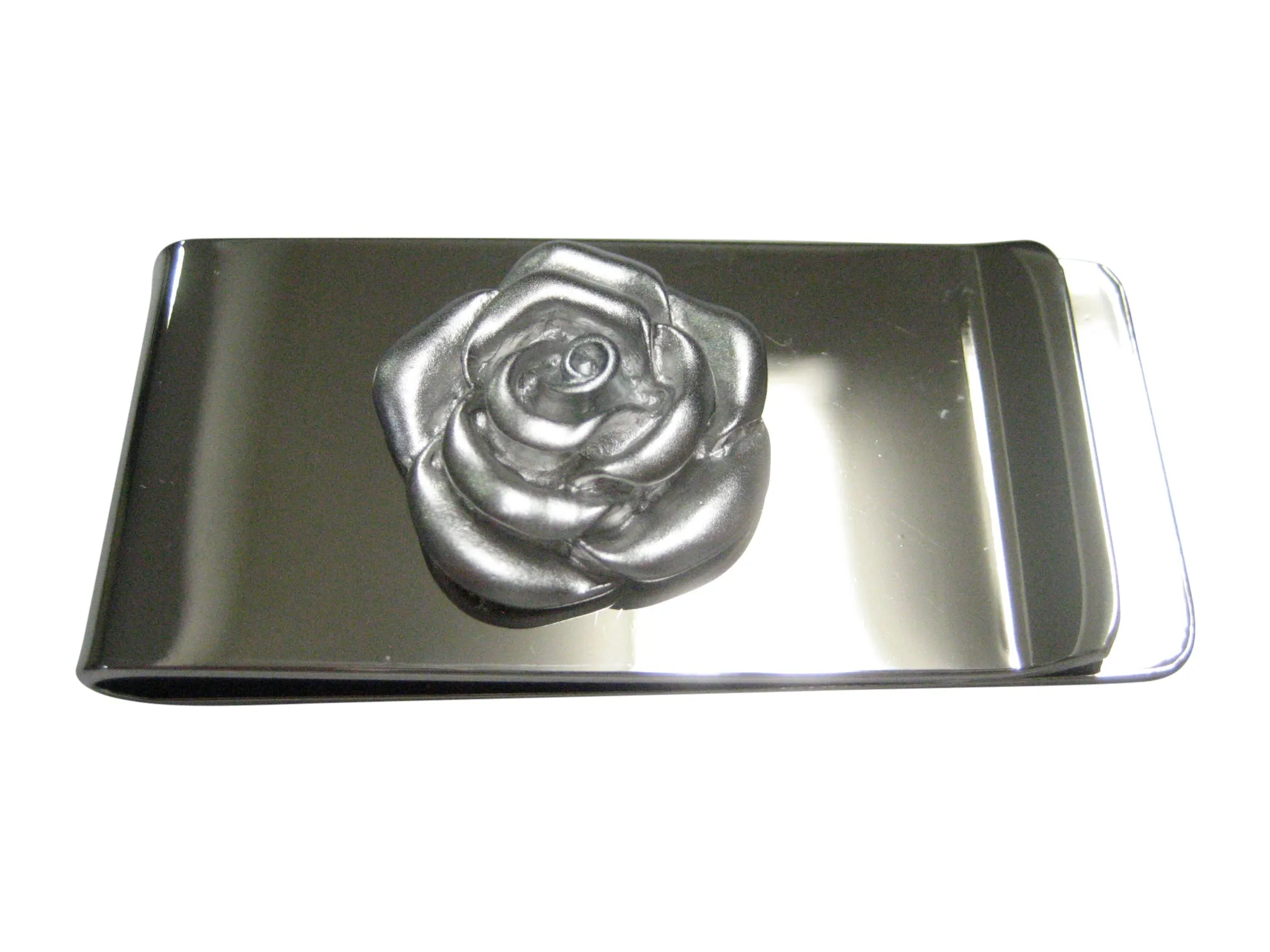 Silver Toned Rose Flower Money Clip