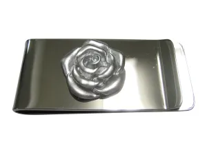 Silver Toned Rose Flower Money Clip