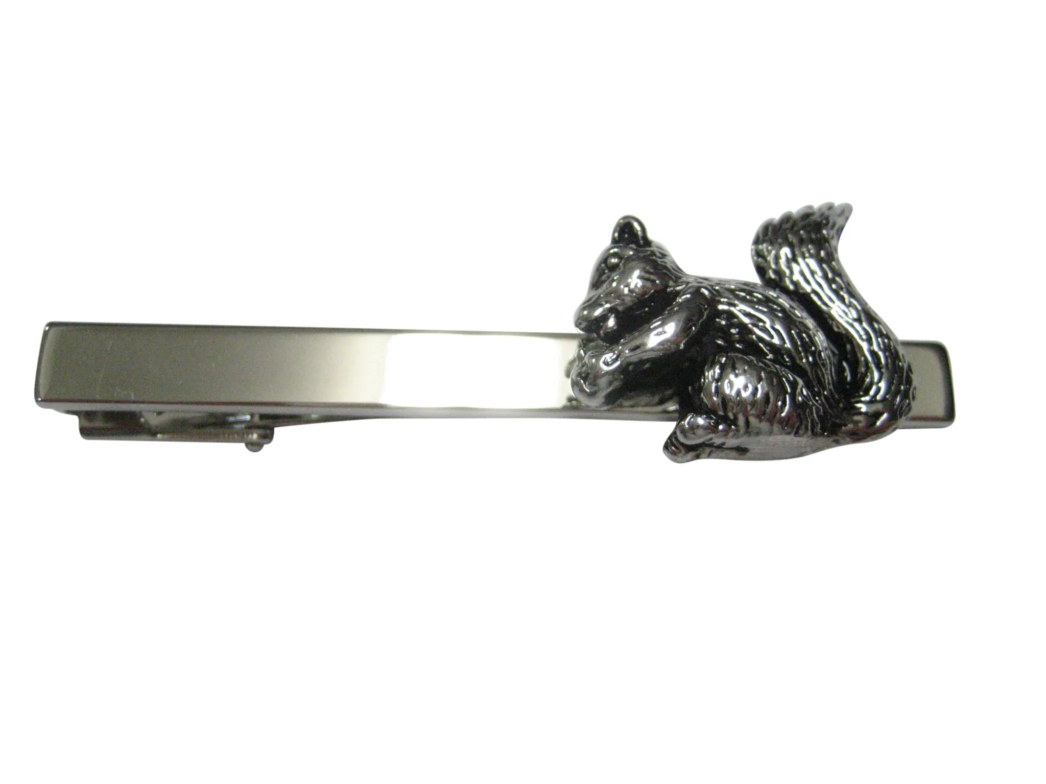 Silver Toned Shiny Detailed Squirrel Square Tie Clip