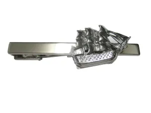 Silver Toned Shiny Galleon Old Ship Square Tie Clip
