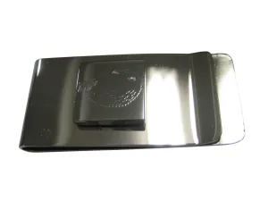 Silver Toned Square Etched Blowfish Fugu Puffer Fish Money Clip